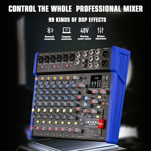 12-Channel Audio Interface Mixer Board, Bluetooth Studio Mixing Console XLR Microphone Jack 99 DSP DJ Mixer Audio Reverb Effect +48V Phantom Mixer For Karaoke Studio Streaming Recording