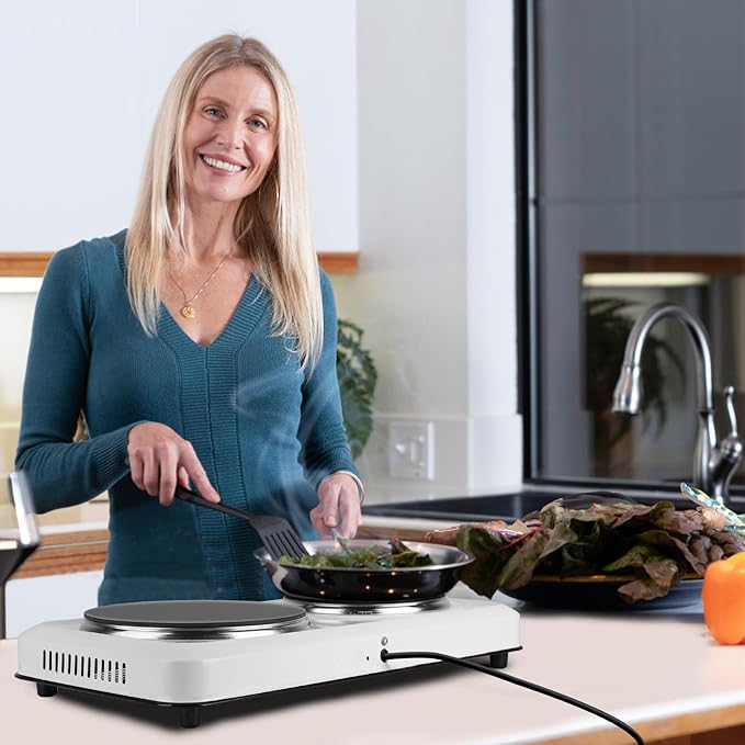 1800W Infrared Double Burner, Portable Hot Plate for Cooking, Countertop Burner with 7.5” & 6.3” Glass Plate Electric Cooktop with Stepless Temperature Adjustments for Home RV Camping
