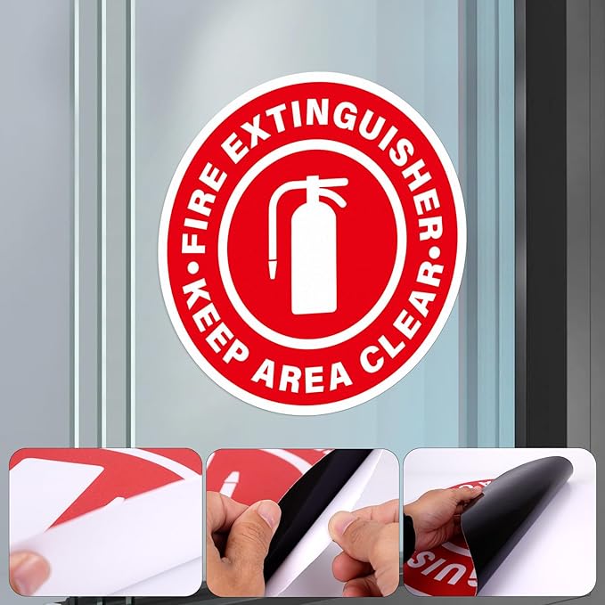 5 Pack Fire Extinguisher Keep Area Clear Sign 17×17 Inches Large Caution Safety Warning Sticker Self Adhesive Vinyl Waterproof Signage for Office Business Workshop