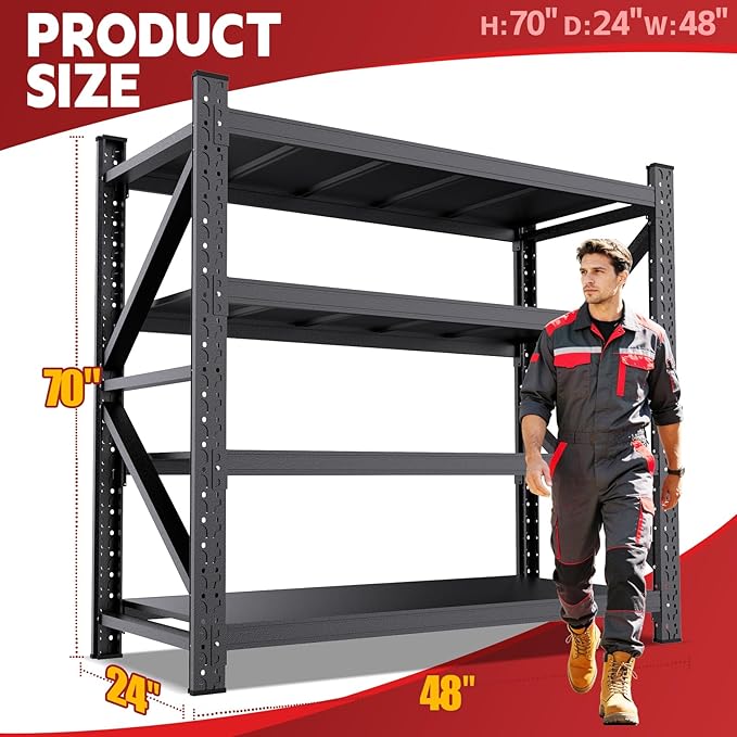7000LBS Storage Shelves Heavy Duty, Metal Storage Shelves 4 Tier Units Adjustable Utility Rack Shelf, Heavy Duty Garage Racks Shelving for Basement, Industrial, Garage Shelving 48" W x 24" D x 70" H