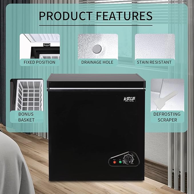 Compact Chest Freezer with Removable Basket, 5.0 Cu.ft Top Door Open Freestanding Deep Freezer with 7-Level Temperature Adjustment, Ideal for Home, Kitchen & Office, Black