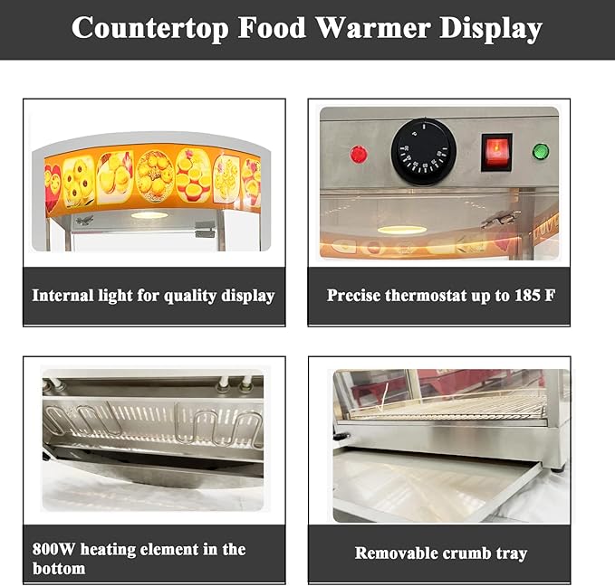 Countertop 14" Food Warmer Display Case 5 Shelf Hot Warming Showcase with Back Sliding Door,Silver (5 Tiers)