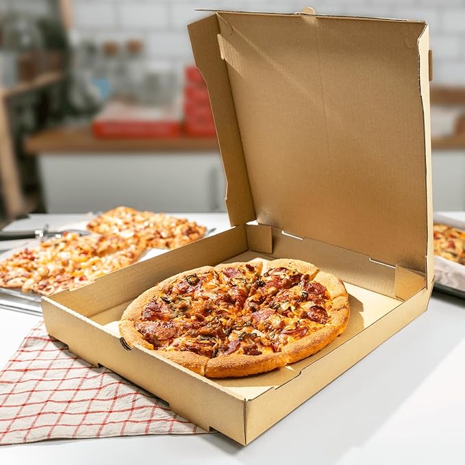 Karat Pizza Boxes 14" x 14" x 2" [50 Pack] Kraft Corrugated Boxes | Ventilated, Grease-Resistant, Durable for Pizza, Catering or Shipping Use