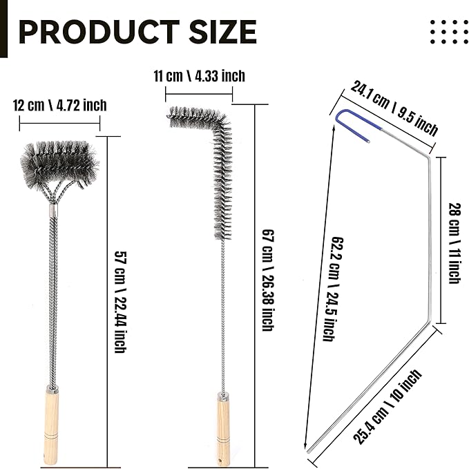 3 Pcs Fryer Cleaning Tools - L Shaped Stainless Steel Bristles Deep Cleaning Brush and Rod for Restaurant Air Fryer