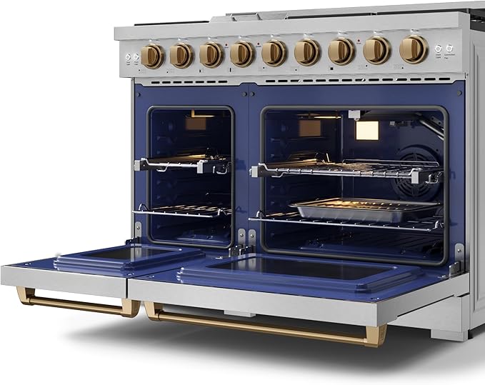 Gordon Ramsay by THOR Kitchen 48 Inch Professional Gas Range with Double Oven in Stainless Steel/Bronze
