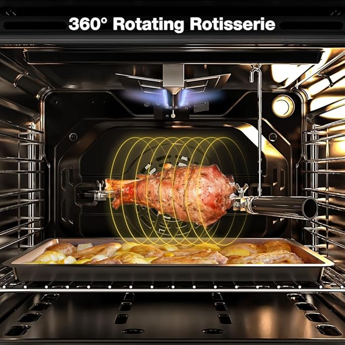 Thermomate 24" Gas Wall Oven, ETL Certified, 2.12 Cu.ft. Natural Gas with Bake Broil Rotisserie Functions, Timer and Convection Fan, 120V Cord Plug, Stainless Steel