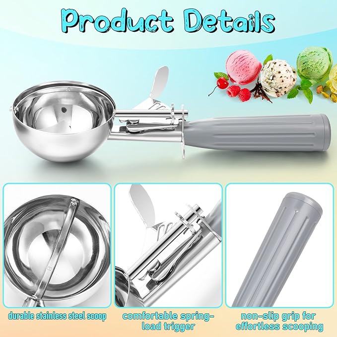 8 Pcs Release Cookie Scoops Ice Cream Scooper with Trigger Release Portion Scoop Stainless Steel for Portion Control, Baking Food, Cookie Dough (4 oz,Gray)