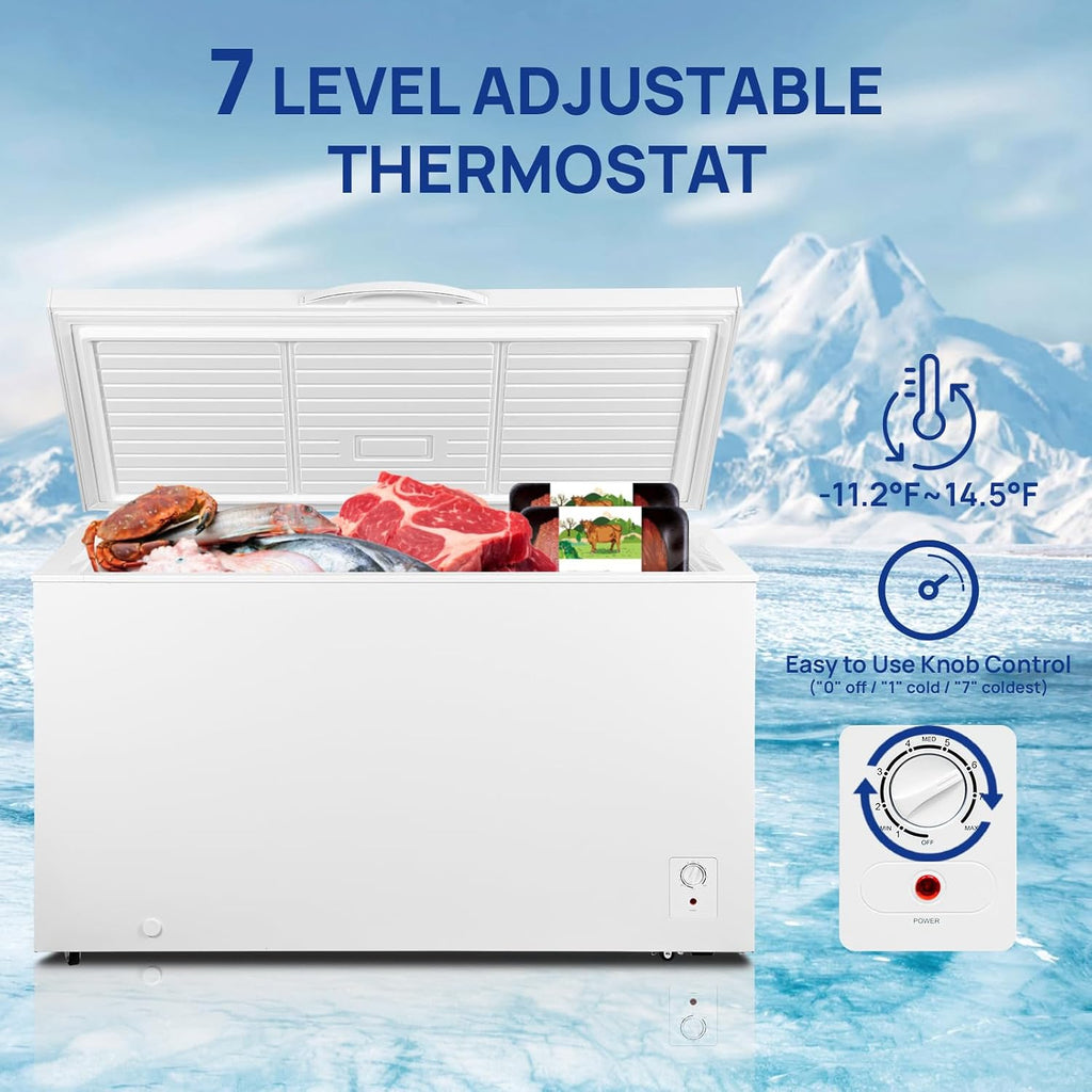 Smad Deep Freezer 18 Cu Ft - Large Chest Freezer with Removable Basket and 7 Level Adjustable Thermostat, Commercial Freezer, Energy Saving, Quiet for Garage, Outdoor, Office, White