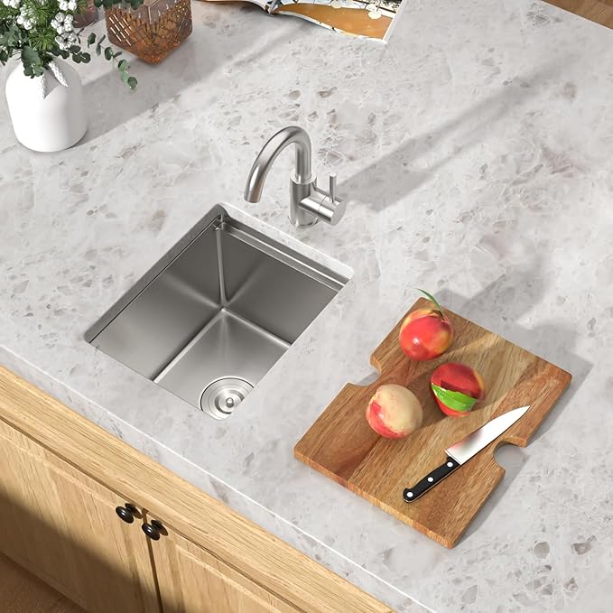Undermount Bar Sink - 12 Inch Workstation Bar Sink Stainless Steel 16 Gauge Single Bowl Under Counter Camper Small Wet Sinks with Cutting Board #TLU-0018
