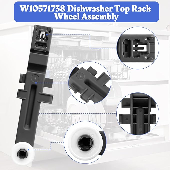 W10571738 Dishwasher Upper Dishrack Adjuster And Wheel Assembly Compatible with Whirlpool Maytag Dishwasher Top Rack Wheel Assembly Replacement Parts 3449627 PS11756470 WPW10571738 AP6023130 (4 Pack)