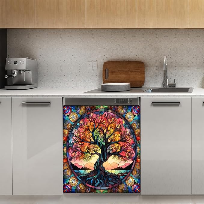 Dishwasher Magnet Cover Rainbow Tree of Life Abstract Front Dishwasher Cover Decoration Reusable Magnetic Door Cover Panel Decal Home Appliances Stickers Kitchen Refrigerator Fridge 23"x26"