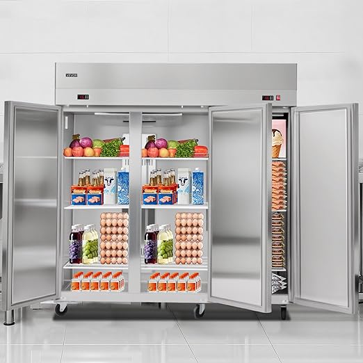 VEVOR Commercial Refrigerator and Freezer Combo 72"W, 51 Cu.Ft Stainless Steel Upright Freezer/Refrigerator with Three Doors, Auto-Defrost, 9 Adjustable Shelves, UL Certified