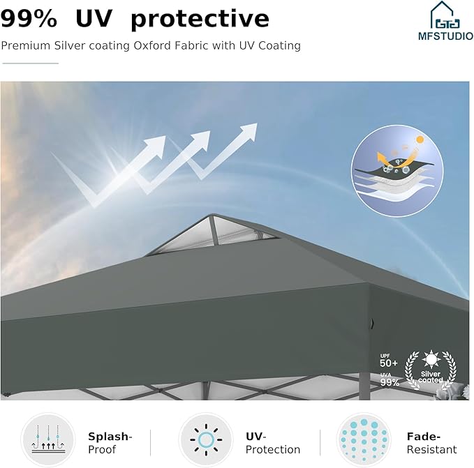 MFSTUDIO 10x10 Pop up Canopy Tent, Gazebo Shelter Sun Shade Canopies One Push Setup Portable Popup Easy Set up Tents with Vented Top,Storage,4 Sandbags,for Beach,Parties,Camping