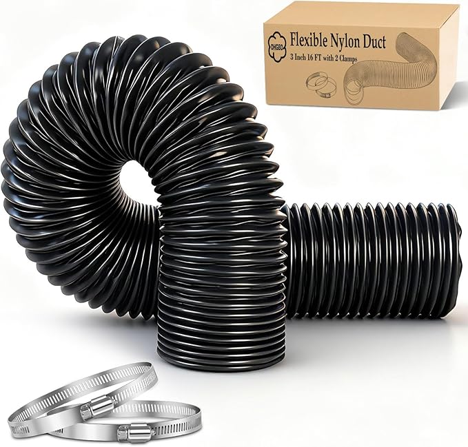 Diesel Heater Ducting 3inch 16FT, Nylon Flexible Duct Hose, Insulated Duct Vent Hose for Diesel Heater, 3D Printer, Dryer Vent, RV, Boat Blower, Ventilation Systems, Black