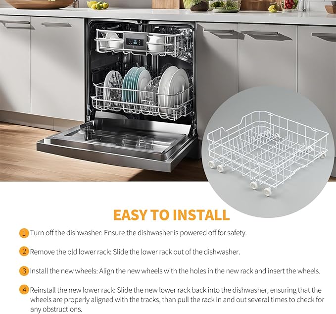 Allstare WD28X10384 Dishwasher Lower Rack Replacement Parts for GE Dishwasher Parts Lower Dishrack Assembly with Wheels GHDA485N10CS GLD4406R00BB GE Dishwasher Bottom Rack 22.2"D x 21.3"W x 7.3"H