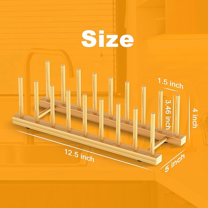 Bamboo Dish Drying Rack for Kitchen Organizer-Sturdy Plate Rack Organizer with Natural Bamboo, Dish Rack Holds Plates, Cups & Cutting Boards-Dish Drying Rack for Countertop & Cabinets（4 Pack）