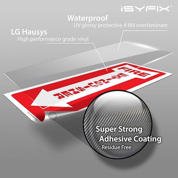 iSYFIX Fire Extinguisher Signs Stickers – 3 Pack 4x12 Inch – Premium Self-Adhesive Vinyl Decal, Laminated for Ultimate UV, Weather, Scratch, Water & Fade Resistance, Indoor & Outdoor