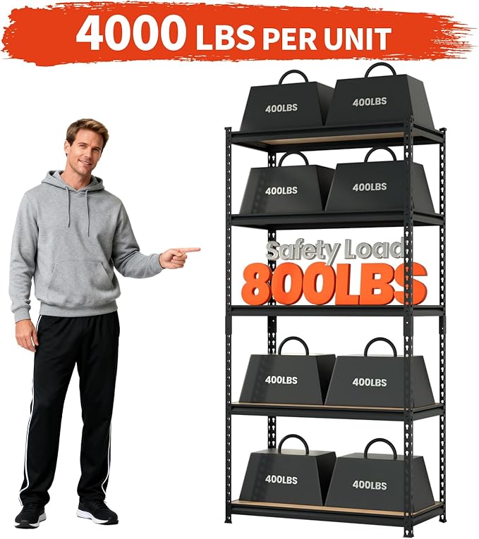 DYNALOAD 4000 Lbs Heavy Duty Garage Shelving, 5-Tier Adjustable Metal Storage Shelves, Boltless Steel Utility Rack for Garage Basement Warehouse, 36" W x 18" D x 72" H