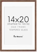 Fun Memories 14x20 Picture Frame, Solid Oak Wooden 14"x20" Photo Frame for Wall, 14 x 20 Frame Matted to 12 x 16, Tempered Real Glass, 14 x 20 Collage Gallery Frames (Walnut Color, 1 Pack)