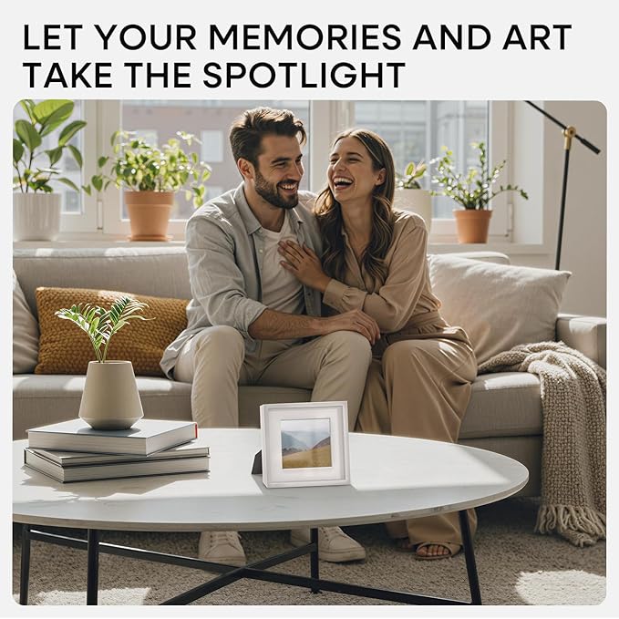 Homeforia 6x6 Picture Frame White, High End Metal 6 x 6 Square Photo Frames with Mat 4 by 4, 6x6 Poster Frame Matted to 4x4 inches Print, 6by6 Wall or Tabletop Frame, Tempered Glass, Wall Kit, Set of 1