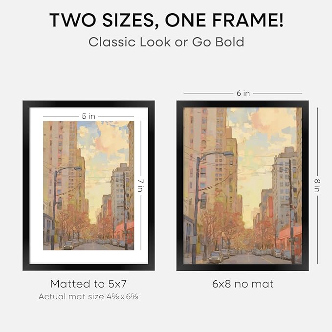Homeforia 6x8 Picture Frame Black, High End Metal 6 x 8 Black Frames with Mat 5 x 7 for Art, 8x6 Desk Frame Matted to 5x7 inch Photo, 6 by 8 Wall or Tabletop Frames, Tempered Glass, Wall Kit, Set of 4