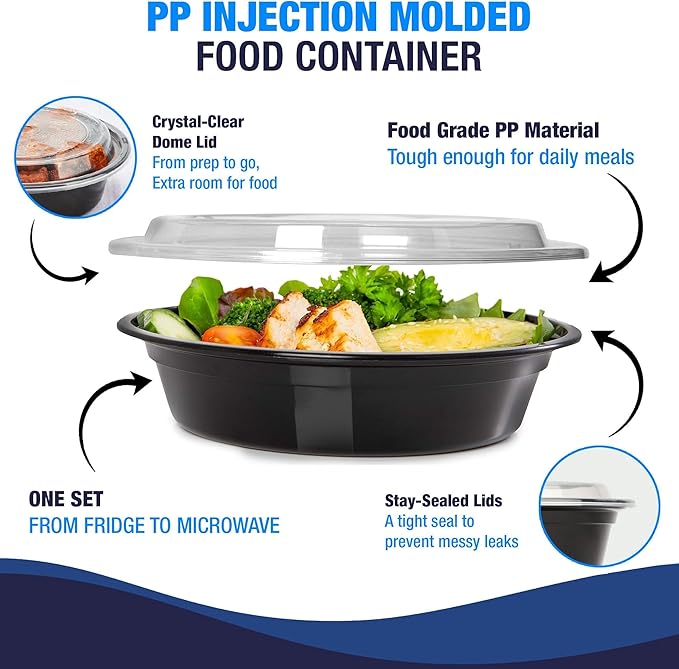Ruthy's Outlet Meal Prep Containers with Lids, Food container bowl - BPA-Free, Stackable, Freezer & Dishwasher Safe, Reusable Food Storage for Lunch, Portion Control & Meal Prep (50 Pack, 32 oz)