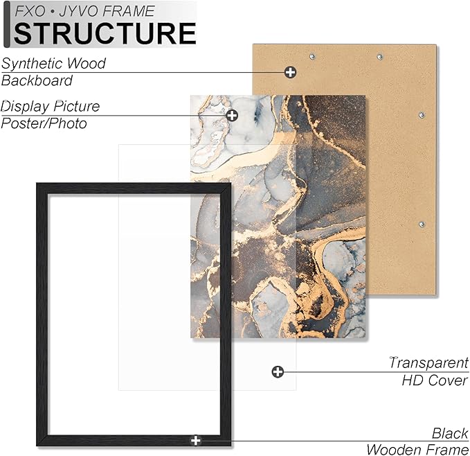 Engineered Wood 10x12 Picture Frame Set of 6, Black Frame for 10 x 12 Inch Picture Poster Photo, Light Weight 10 by 12 Frame with Wood-grain for Wall - 6 Pack/Black/10 x12