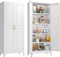 75”Tall Metal Pantry Storage Cabinet with Doors and 4 Shelves, White Kitchen Pantry Cabinet, Modern Freestanding Cupboard for Living, Dining Room, Office, Assembly Required