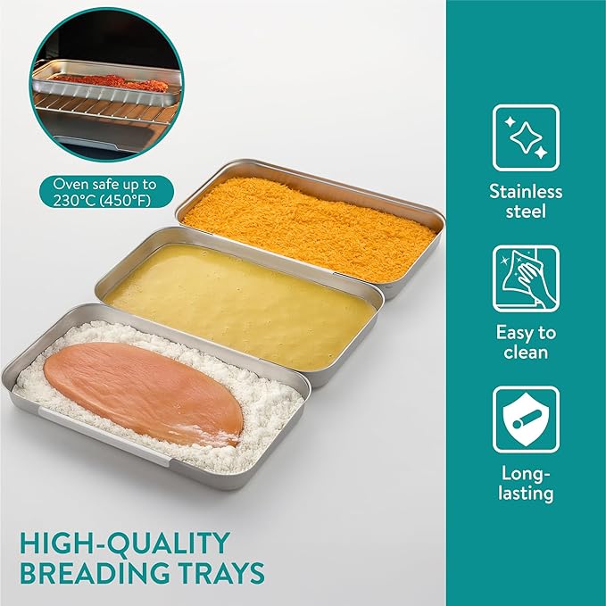Navaris Stainless Steel Breading Trays, Set of 6 - Interlocking & Stackable Tray Design - 27x15cm Baking and Cooking Sheets - Oven and Dishwasher Ready for Versatile Kitchen Use
