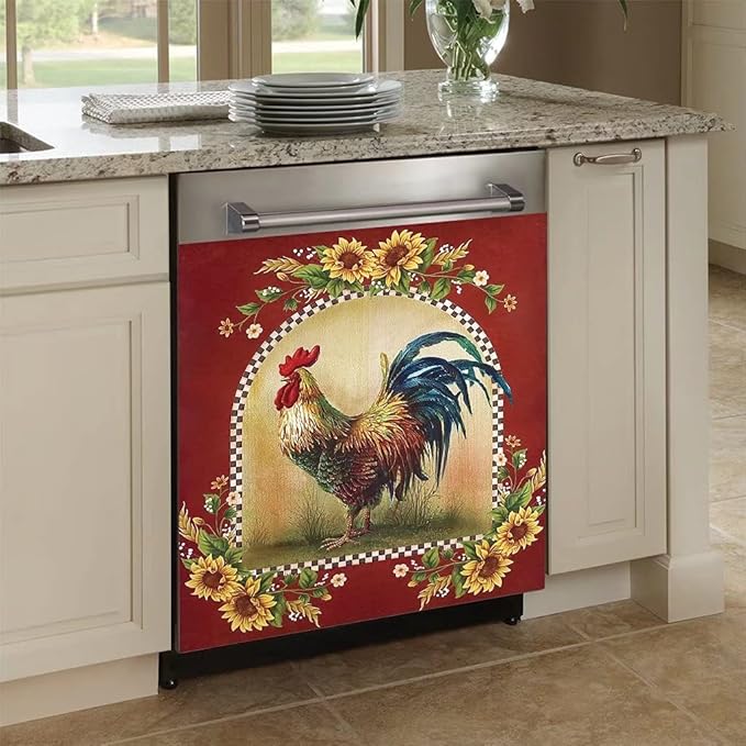 Farm Rooster Decorative Dishwasher Door Magnet Cover - Sticker Panel for Kitchen