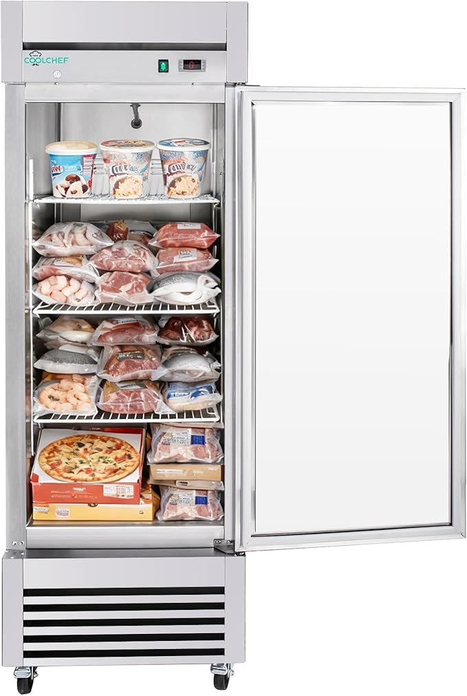 27" Commercial Freezer, 23Cu.Ft Single-Door Stainless Steel Reach-In Freezer, -8~0℉, Air Cooling, 3 Shelves, R290, ETL