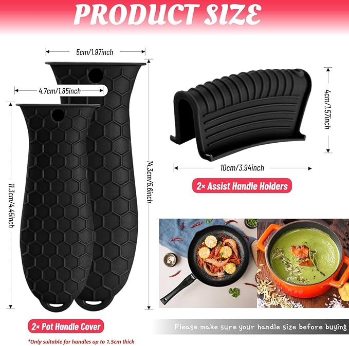 4 Pack Silicone Hot Handle Holder Cover Cast Iron Handle Cover Silicone Pot Holders Heat Resistant Assist Pan Handle Sleeve Non-Slip Pot Handle Covers for Cast Iron Skillet Metal Pan