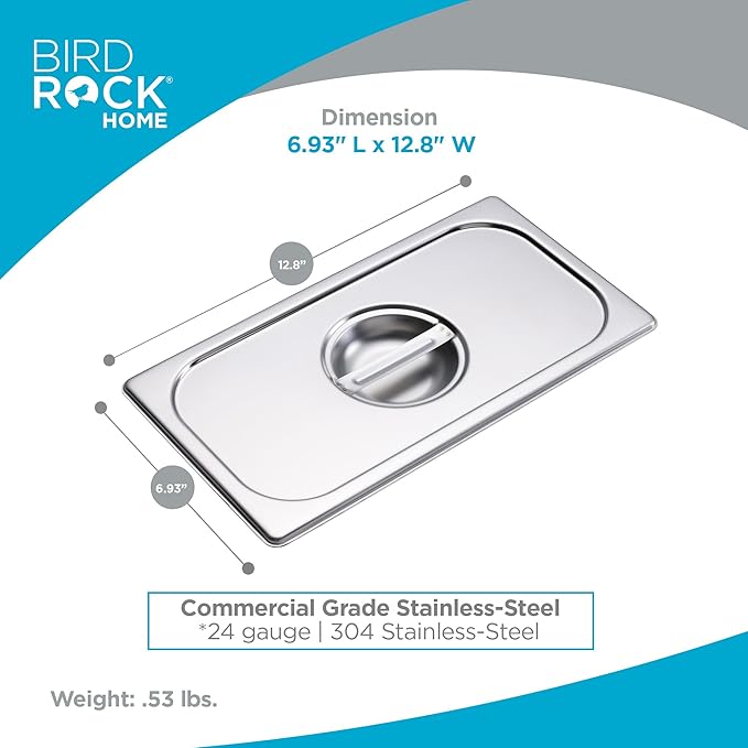 BIRDROCK HOME Stainless Steel Steam Table Pan Lids - Restaurant and Catering Supplies - 24 Gauge Steel - Perfect for Meal Prep, Cooking, and Food Storage Container - 6 Pack, Fits 1/3-Size Hotel Pans
