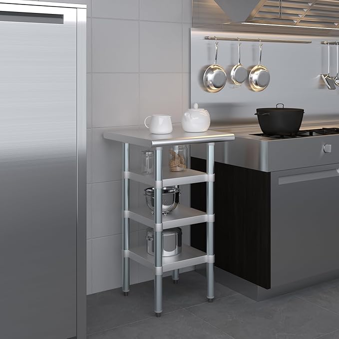 20 in. x 20 in. Stainless Steel Work Table with Three Bottom Shelves | NSF Kitchen Prep Table | Utitly Metal Table