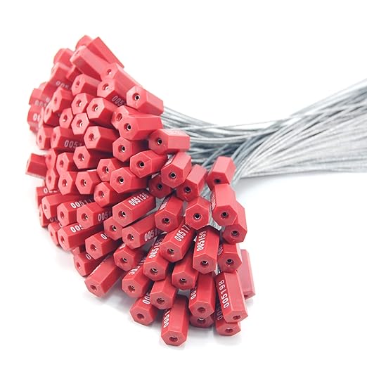 2000 pcs Numbered Security Cable Seals Pull-Tite Anti-Theft Trailer Tags Steel Wire Metal Cable Safety Padlock for Truck Container (Red)