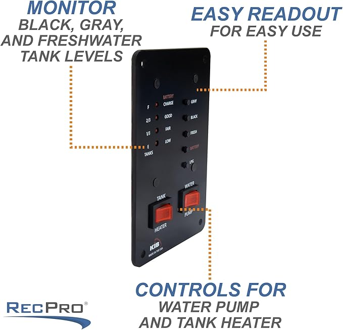 RV Water Tank Monitor System Probeless Adhesive Sensors with Smart M Board and 15' Wire Extension | RV Level Monitor System | Water Tank Level System | Probless Monitoring System