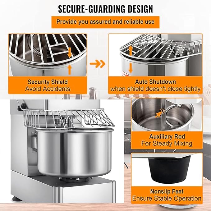 Commercial Dough Mixer Dual Rotating,21QT Two Speeds Mixing Dough Kneading Machine,Safety protection device & Timer Included,Electric Dough Kneading Machine for Restaurant Pizzeria