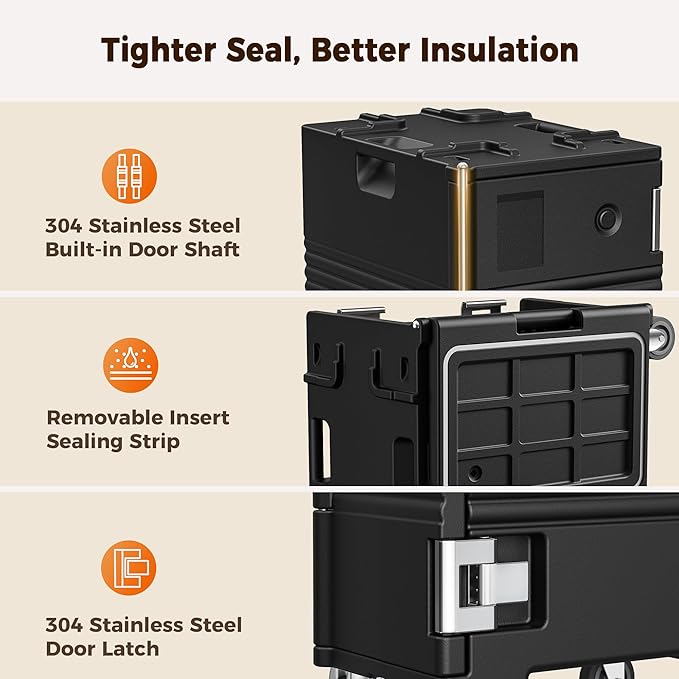 127QT Non-Electrical Catering Food Warmers with Casters, 304 Stainless Steel Latch & Door Shaft, Insulated Food Carrier for 8 Full-Size Pans(NOT Included), Food Warmer Hot Boxes for Catering