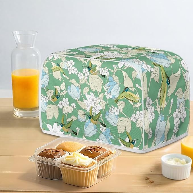 Hummingbird Flower Print 2 Slice Toaster Cover for Home Stain Resistant Waterproof Bread Maker Cover for Kitchen Small Appliance