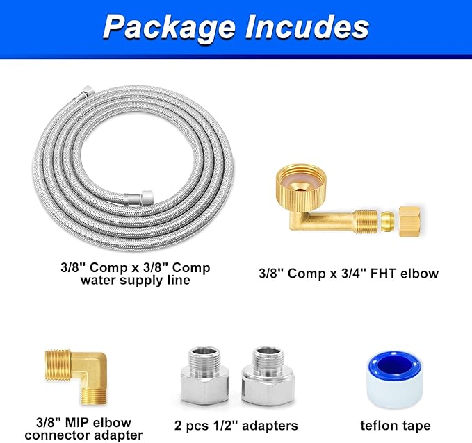 Dishwasher Installation Kit - 10 FT Stainless Steel Dishwasher Hose with 3/8" Compression Connections,Food Grade PEX Inner Tube Dishwasher Water Supply Line with Elbows,Adapters