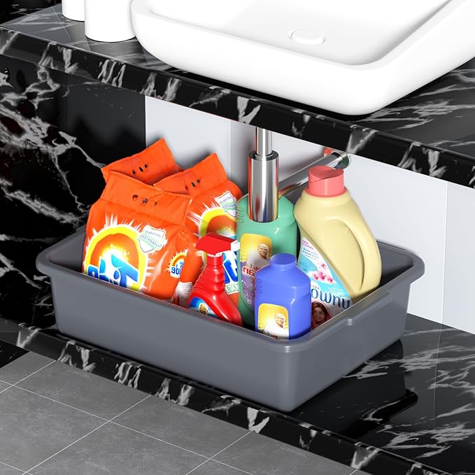 13 L Plastic Bus Tubs, Commercial Bus Box, 17.71" x 12.59" x 4.72", Grey, 12 Packs