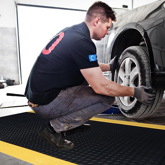 Anti Fatigue Mats Industrial 2' x 7' 15/16" Thick Sponge Base Heavy Duty Commercial Diamond Plate Ergonomic Standing Floor Mat Industrial Floor Mats Helps Relieve Back and Leg Soreness