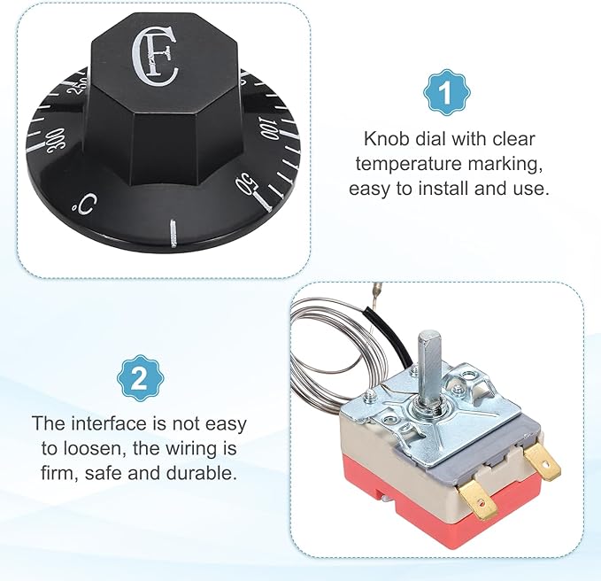 MECCANIXITY 2pcs Oven Temperature Control Switch 250V, 16A 50-300°C Capillary Thermostat NC Temperature Control Switch for Ovens Fryers Refrigerator Heaters