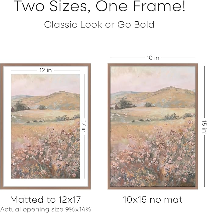 Homeforia 12x17 Picture Frame Mocha, High End Metal 12x17 Poster Frames with Mat 10x15 for Photo, 12 x 17 Mocha Frame Matted to 10 x 15 inch Print, 17x12 Thin Frame, Tempered Glass, Wall Kit, Set of 1