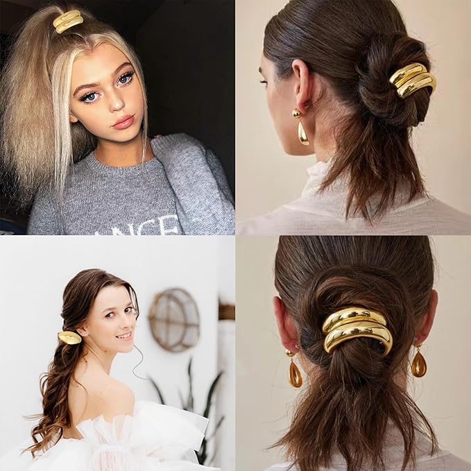 3 Pcs Metal Hair Tie Gold Hair Cuffs Women Geometric Stretchy Ponytail Holders Hair Bands Daily Styling Tools Hair Accessories