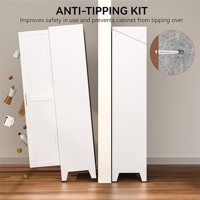 COFaR 71" Tall Pantry Cabinet with 5 Adjustable Shelves, White Storage Cabinet with Doors, Sturdy Freestanding Cupboard for Kitchen Organization, Living Room & Bathroom