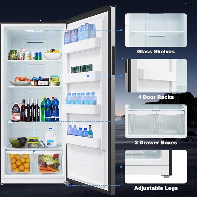 SMETA Freezer Upright Convertible Refrigerator 21 Cu. Ft, Frost Free Stand Up Freezers, Garage Ready, Energy Saving Freezerless Refrigerator Full Size All Refrigerator for Kitchen, Home, Office