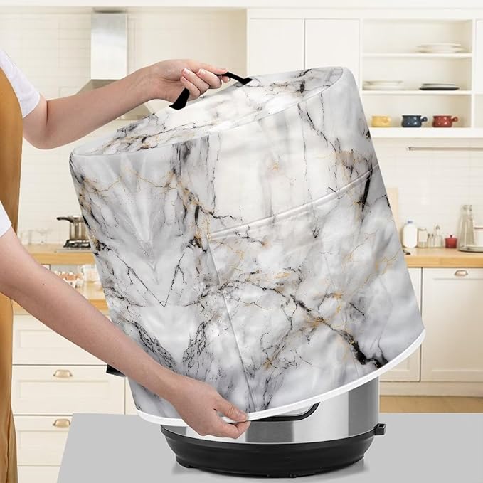 Dust Cover for 3 Quart Instant Pot, Dust Protection Easy Clean Pressure Cooker Cover Electric Appliance Cover Air Fryer Accessories Home Kitchen Decoration, White Grey Marble
