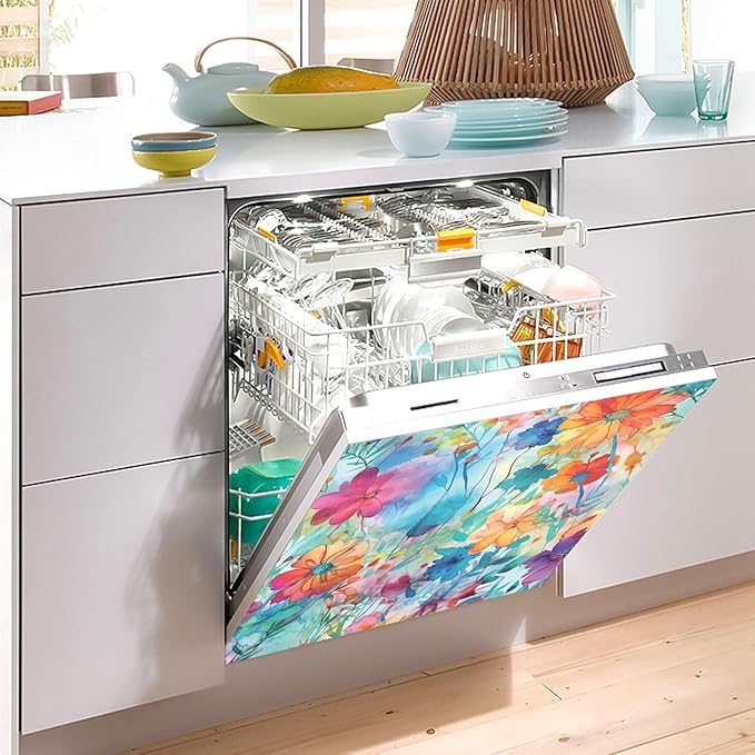 Colorful Beautiful Flowers Dishwasher Magnet Cover Sticker Magnetic Refrigerator Panel Front Door Fridge Microwave Decal Decorative