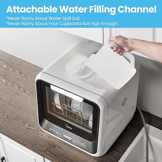 Midea MDC17P0ABB Portable Countertop Mini 1.32Gal Built-in Water Tank, No Hookup Needed, 6 Programs, 360° Dual Spray, 162℉ High-Temp& Air-Refresh Function, Dishwasher for Apartments& RVs, Black